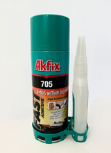 Load image into Gallery viewer, Akfix universal fast adhesive: a multi-purpose product, has a high bonding strength and is suitable for bonding a variety of materials, therefore perfect for woodworkers.  This product is great for filling in small holes, and the spray activator allows it to dry in seconds, allowing you to continue working with it right away.   Properties High bonding strength. Suitable for use on vertical surfaces as it will not drip or slump. It is particularly suited to bonding difficult substrates which have a porous or
